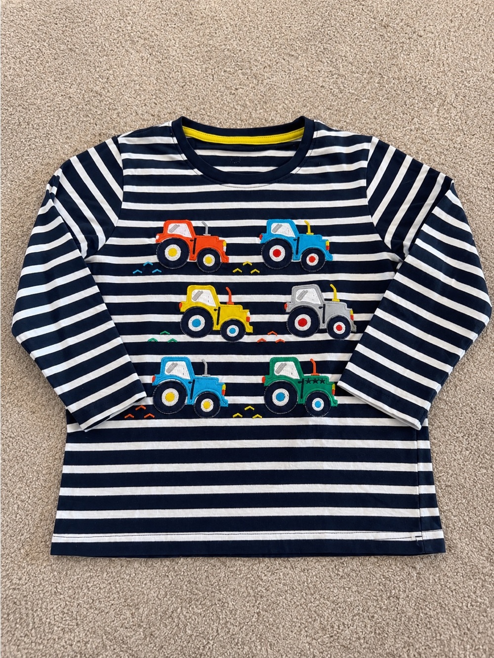 Kids Navy Stripe Long-Sleeve Top with Colorful Trucks